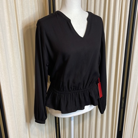 NWT- JENNIFER LOPEZ BLACK PUFFY LONG SLEEVE PEPLUM BLOUSE SIZE XS - Picture 2 of 11